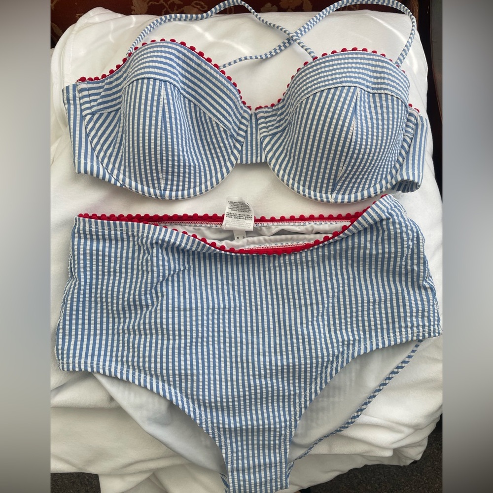 J.Crew seersucker bikini size 34D top and small bottoms.